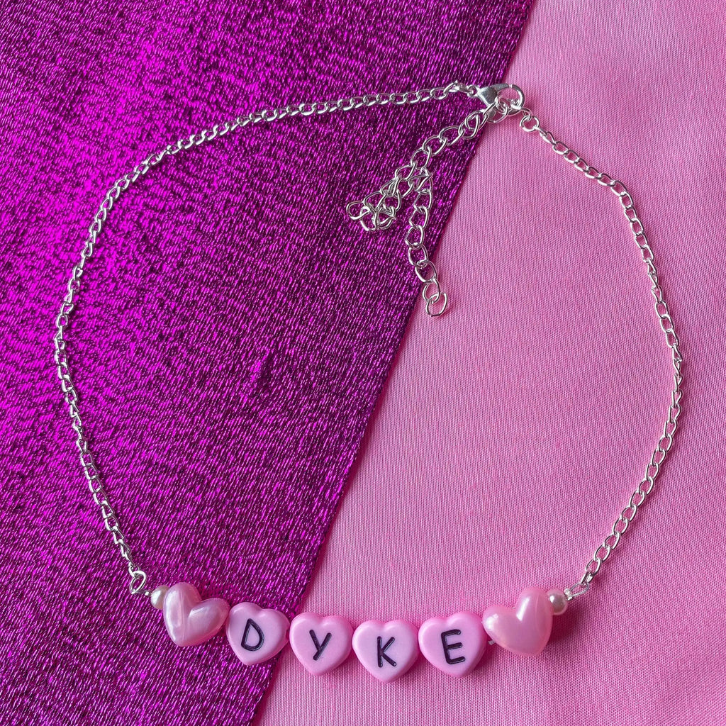 Pink Dyke love heart letter bead necklace Leftbians