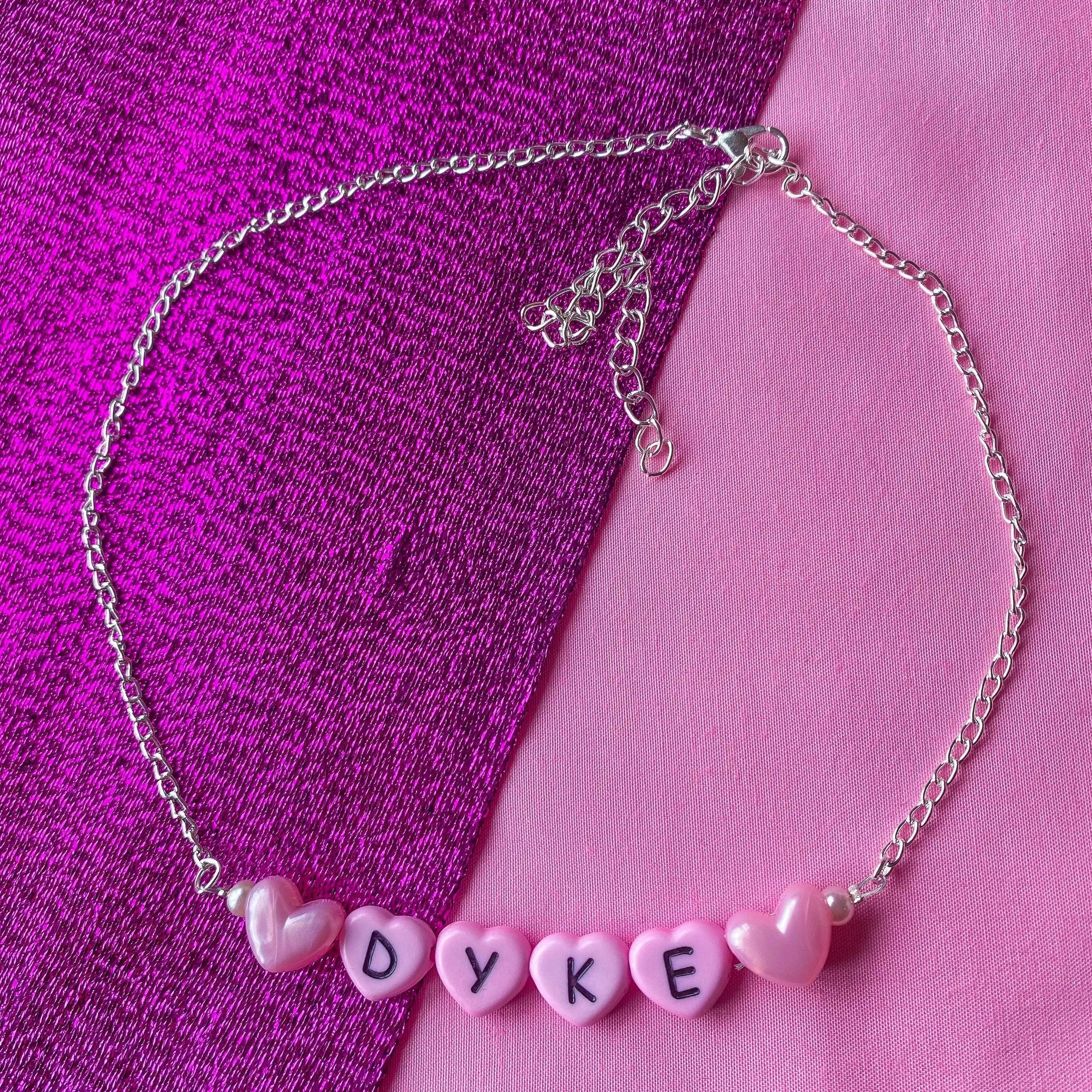 Pink Dyke love heart letter bead necklace Leftbians
