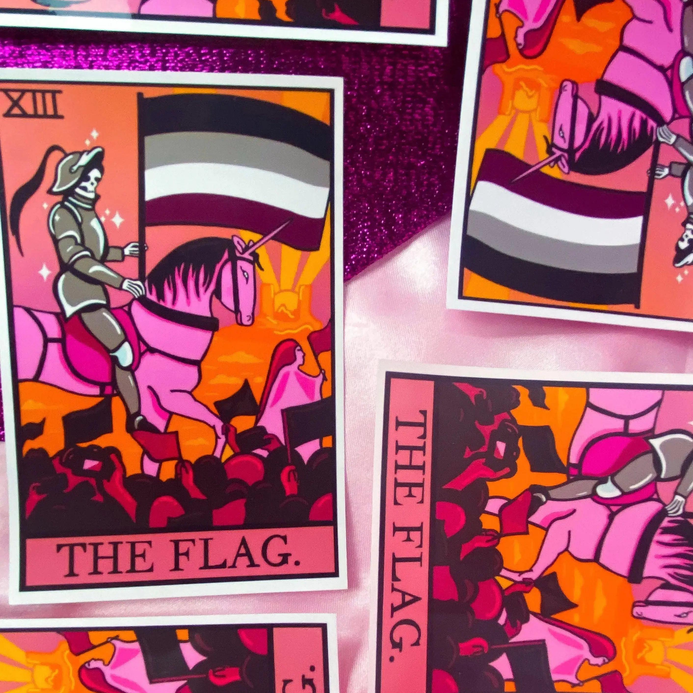 Asexual pride flag tarot card sticker Leftbians