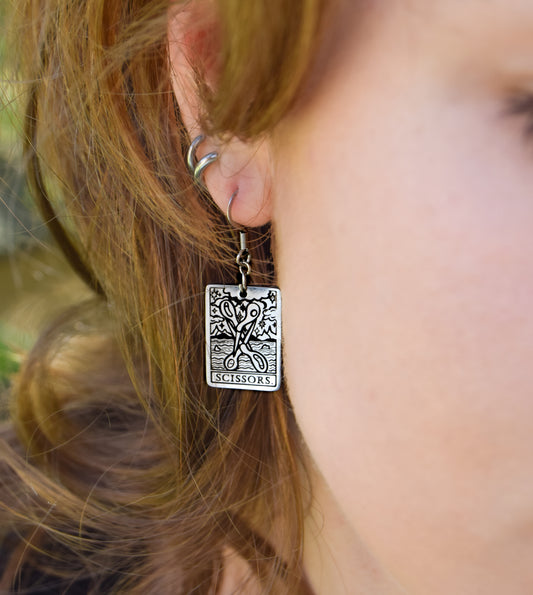 The Scissors Tarot Card Stainless Steel Earrings