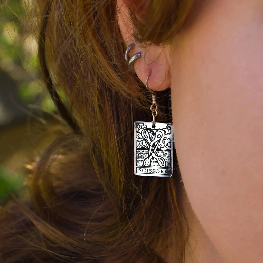 The Scissors Tarot Card Stainless Steel Earrings Leftbians
