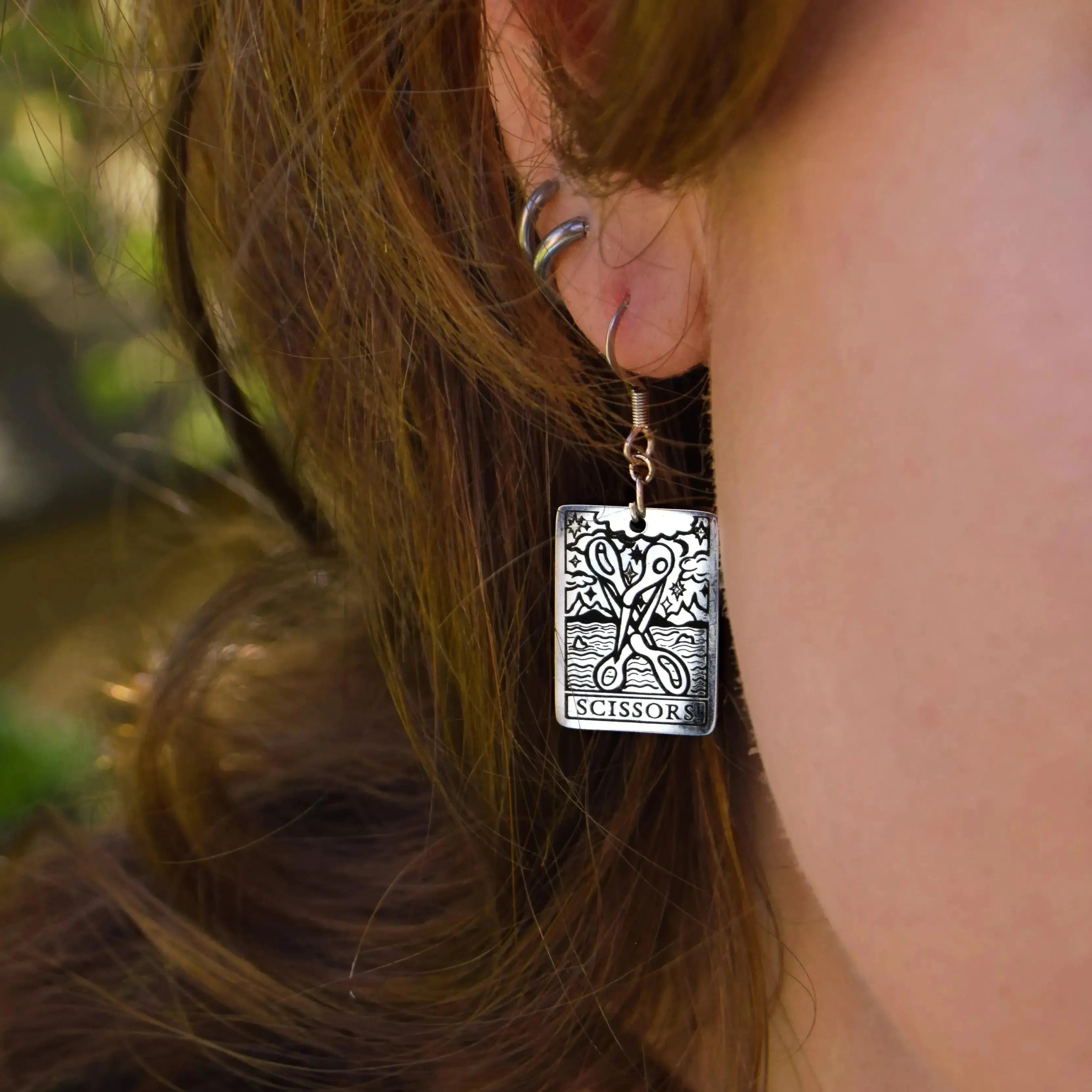 The Scissors Tarot Card Stainless Steel Earrings Leftbians