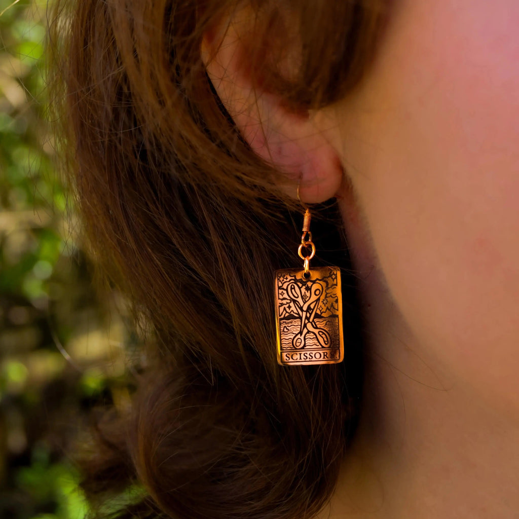 The Scissors Tarot Card Rose Gold earrings Leftbians