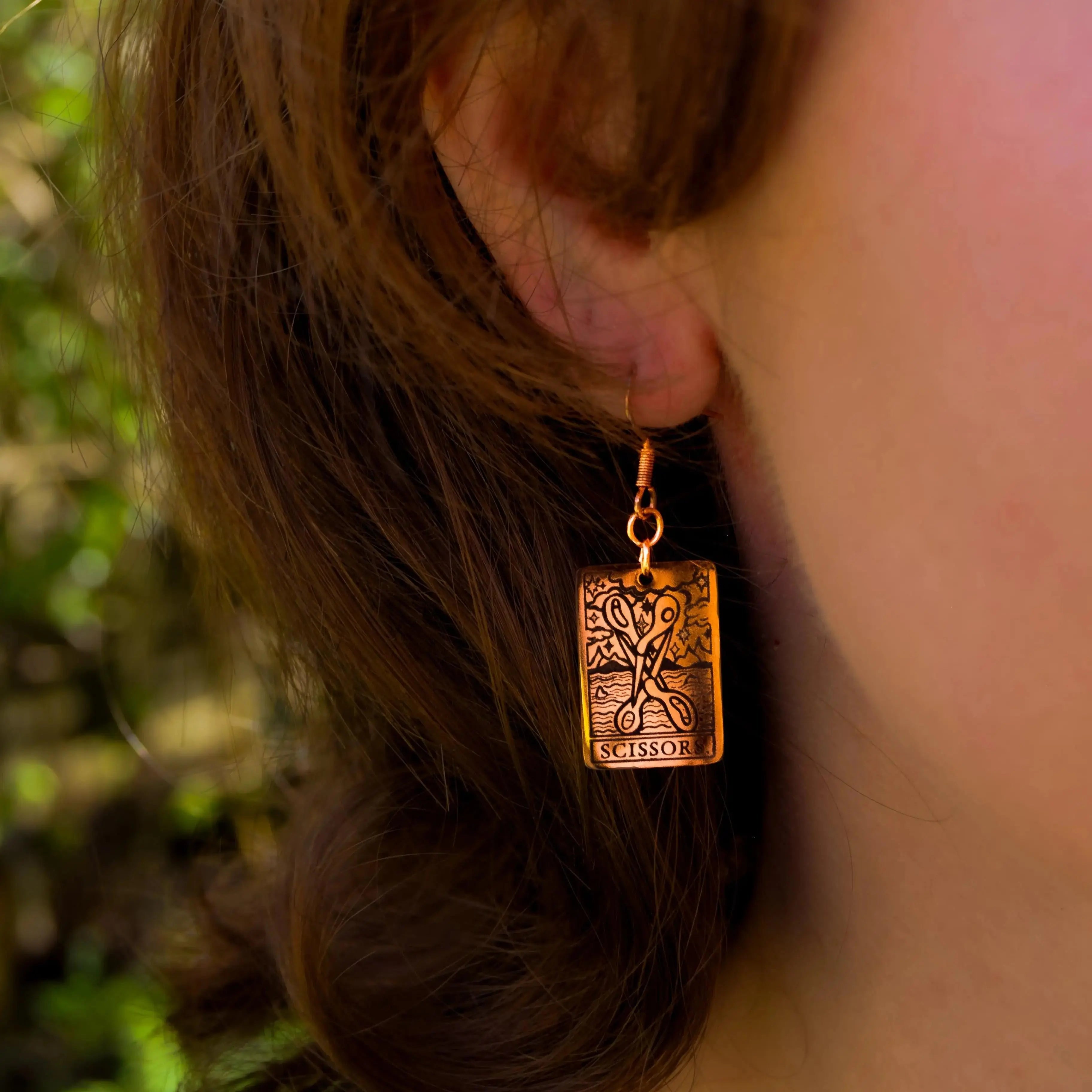 The Scissors Tarot Card Rose Gold earrings Leftbians