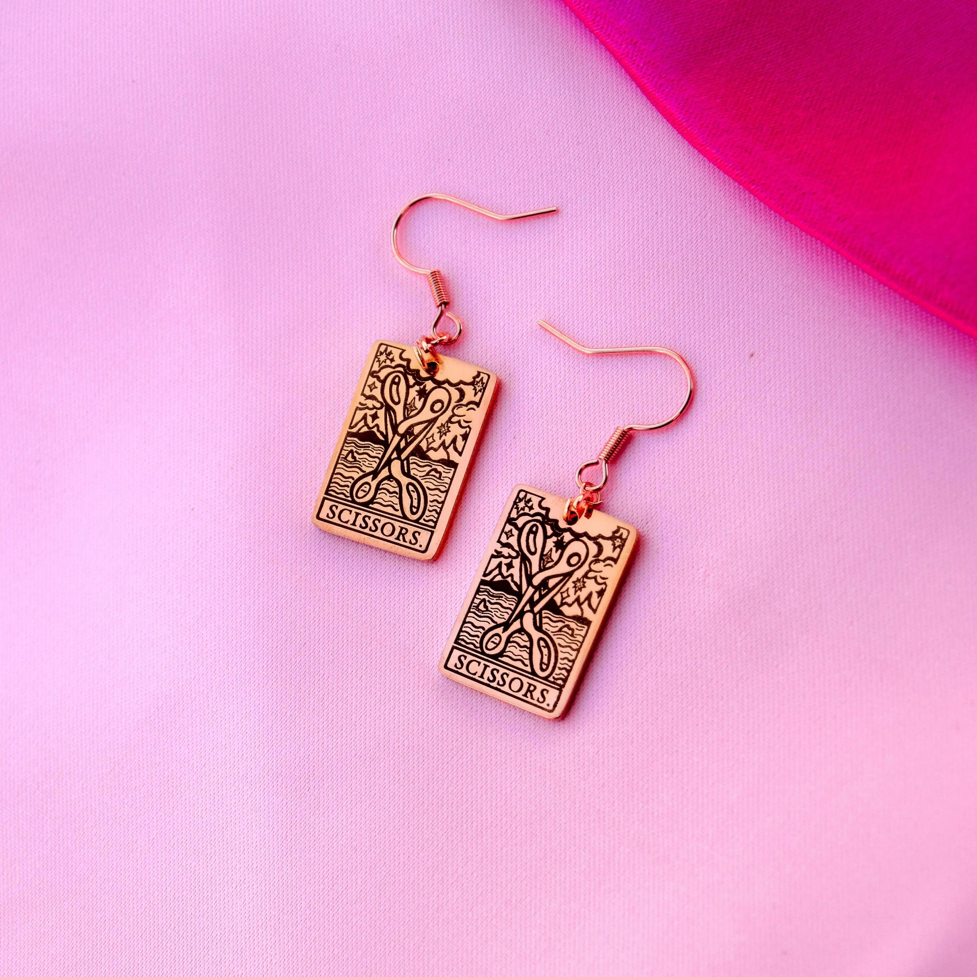 The Scissors Tarot Card Rose Gold earrings Leftbians