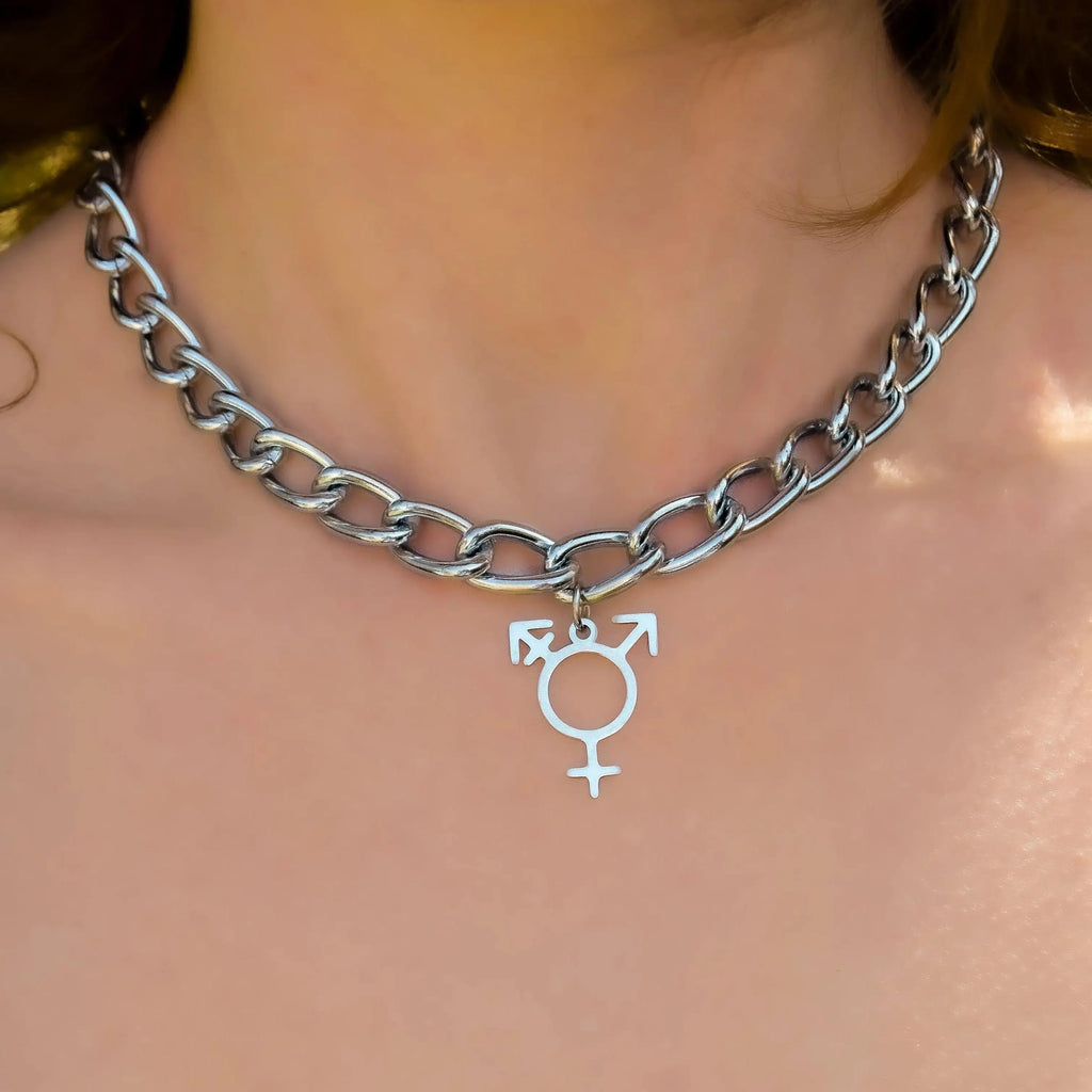 Transgender charm on chunky chain choker necklace Leftbians