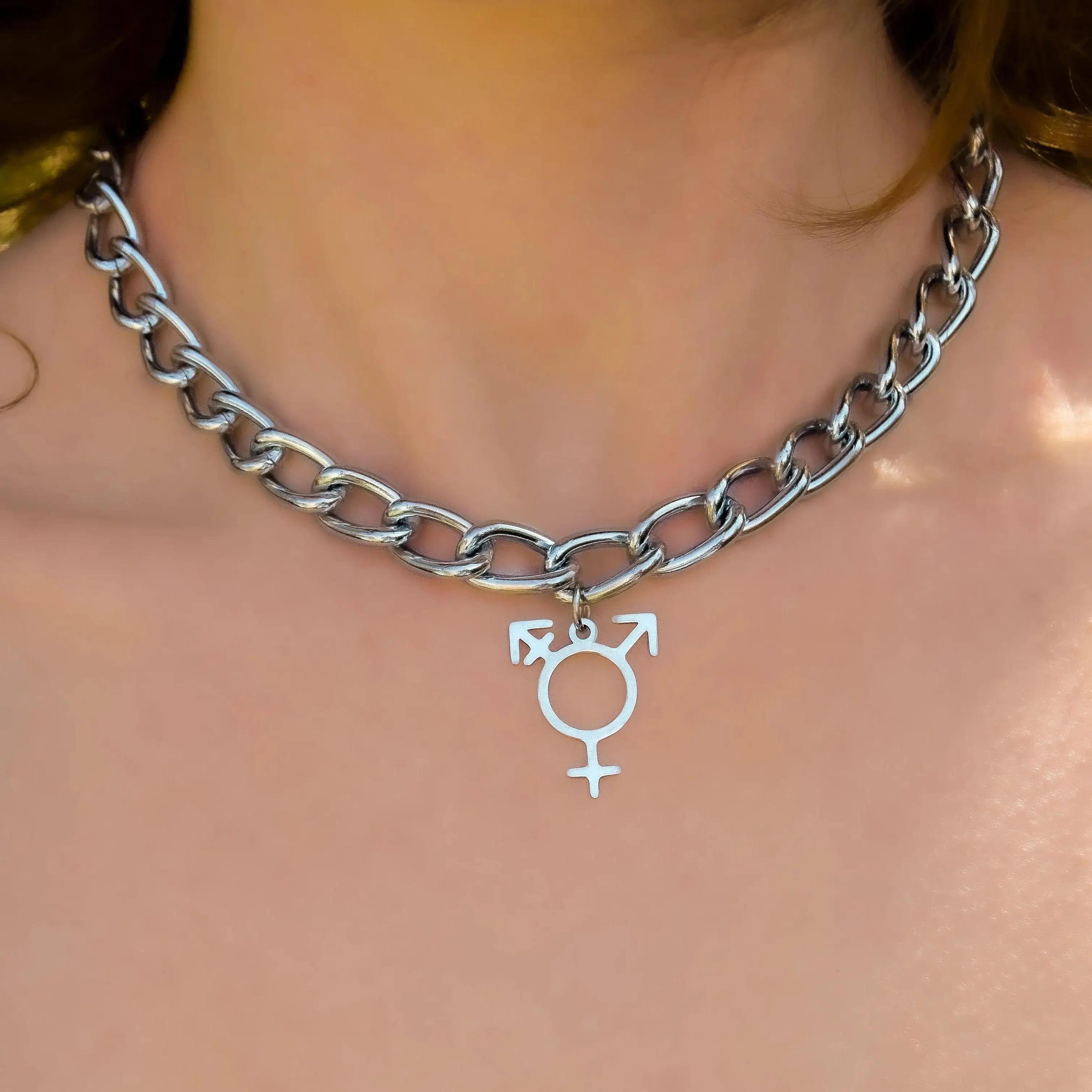 Transgender charm on chunky chain choker necklace Leftbians