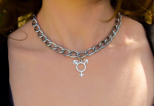 Transgender charm on chunky chain choker necklace Leftbians