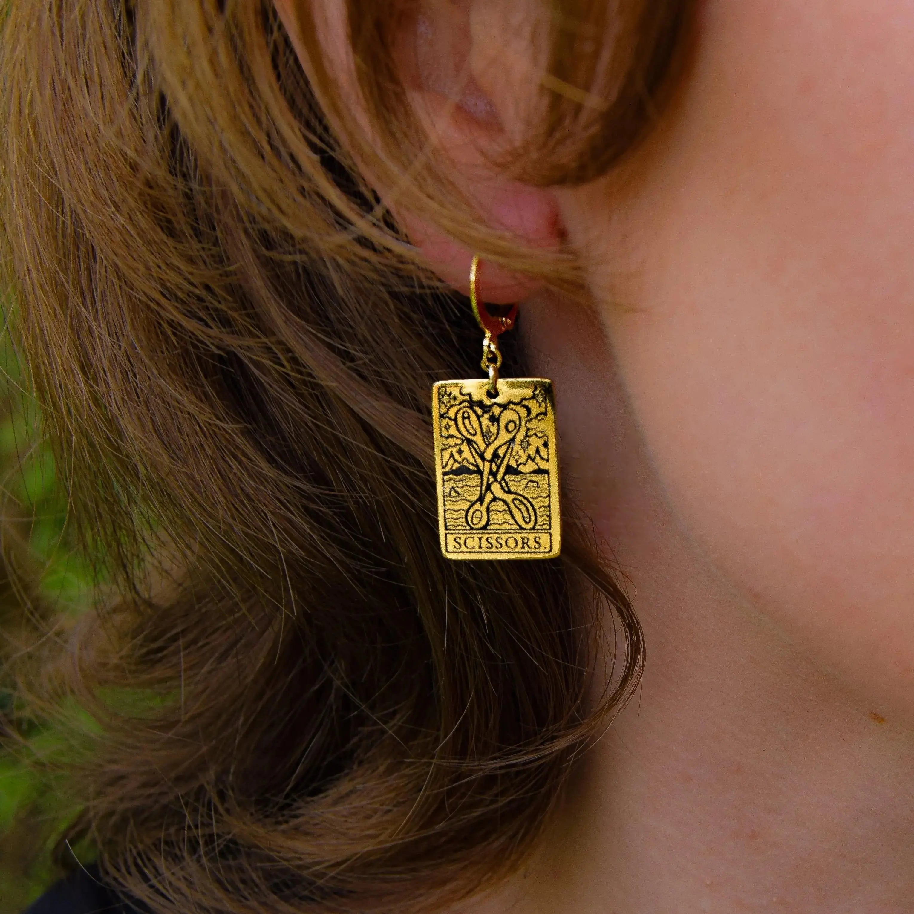The Scissors Tarot Card Gold Stainless Steel Earrings Leftbians