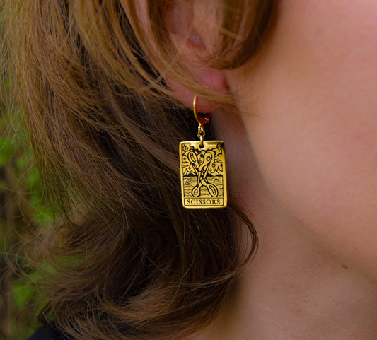 The Scissors Tarot Card Gold Stainless Steel Earrings