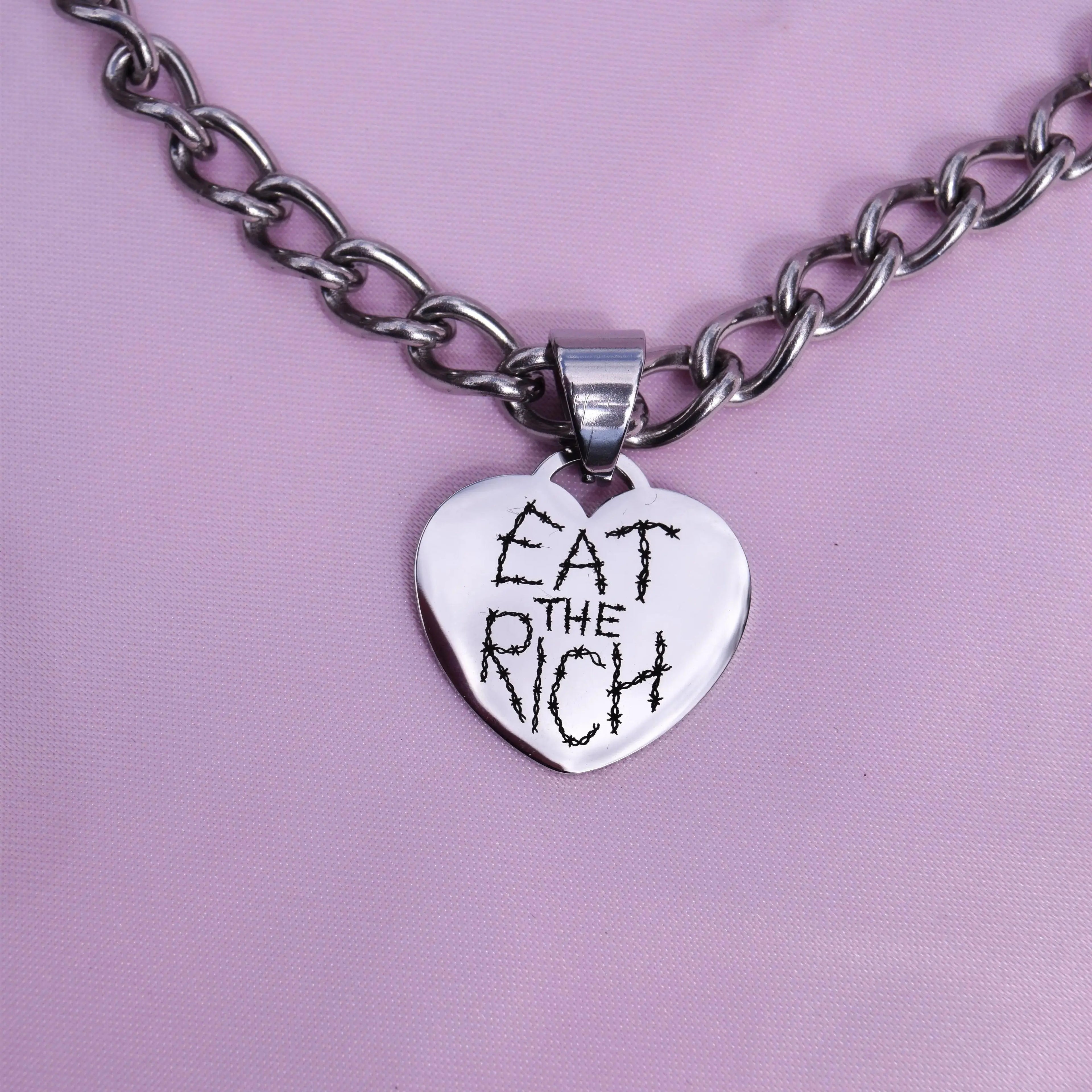 Eat The Rich engraved heart chunky chain in 304 stainless steel Leftbians
