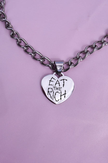 Eat The Rich engraved heart chunky chain in 304 stainless steel Leftbians