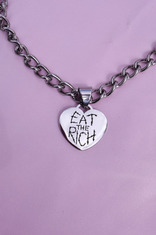 Eat The Rich engraved heart chunky chain in 304 stainless steel