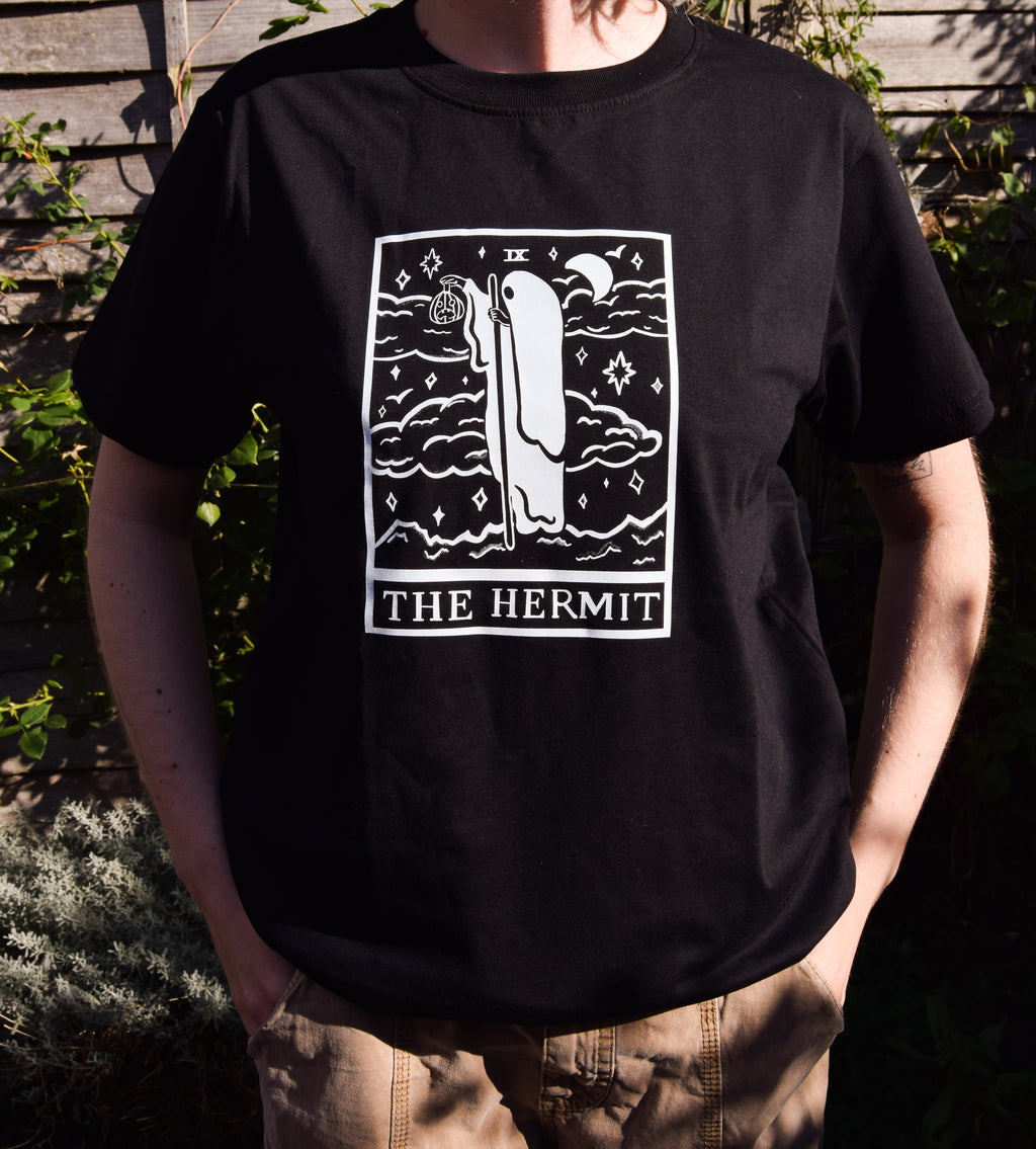 The Hermit Tarot Card Organic Cotton T-Shirt in Black