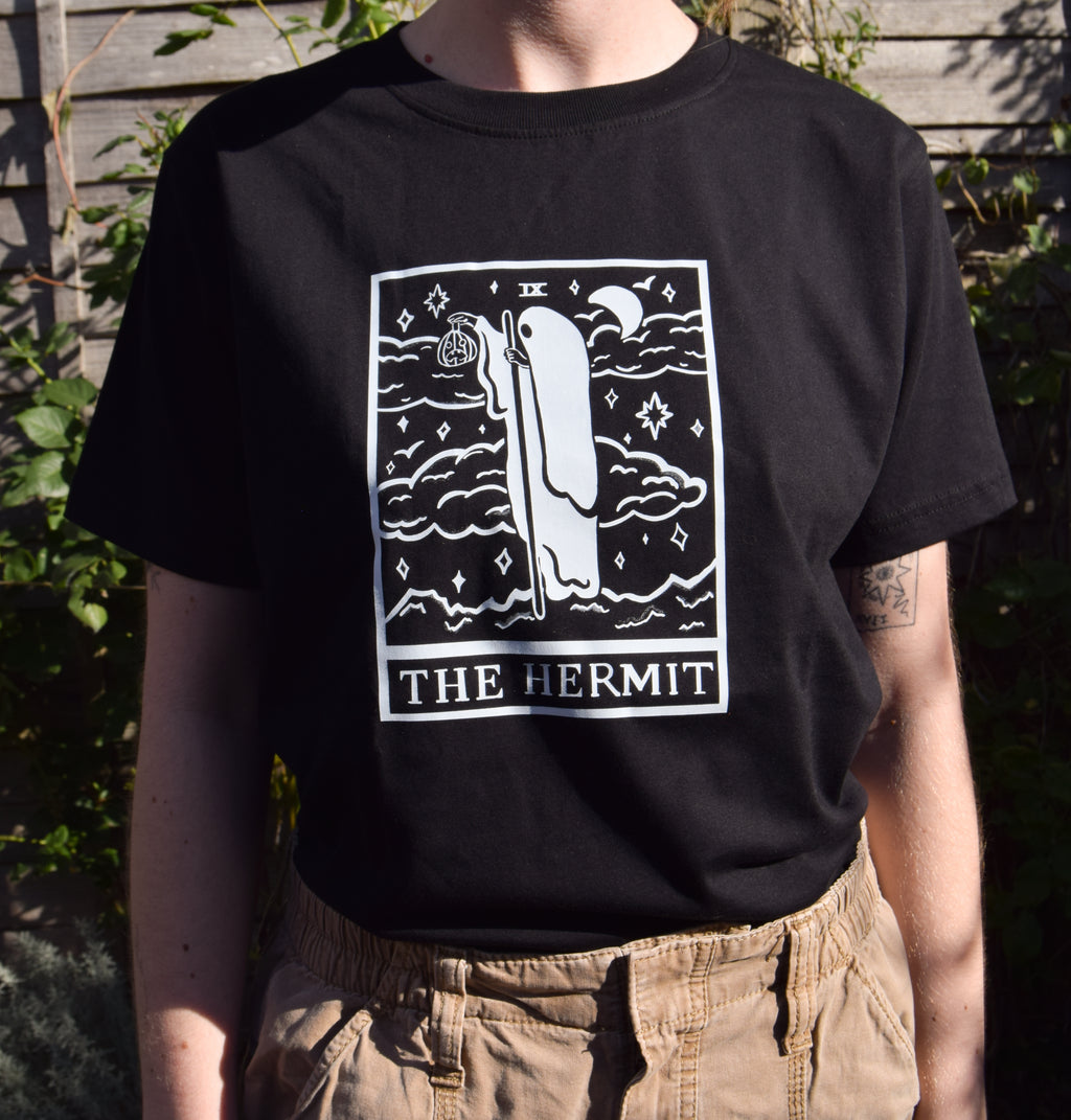 The Hermit Tarot Card Organic Cotton T-Shirt in Black