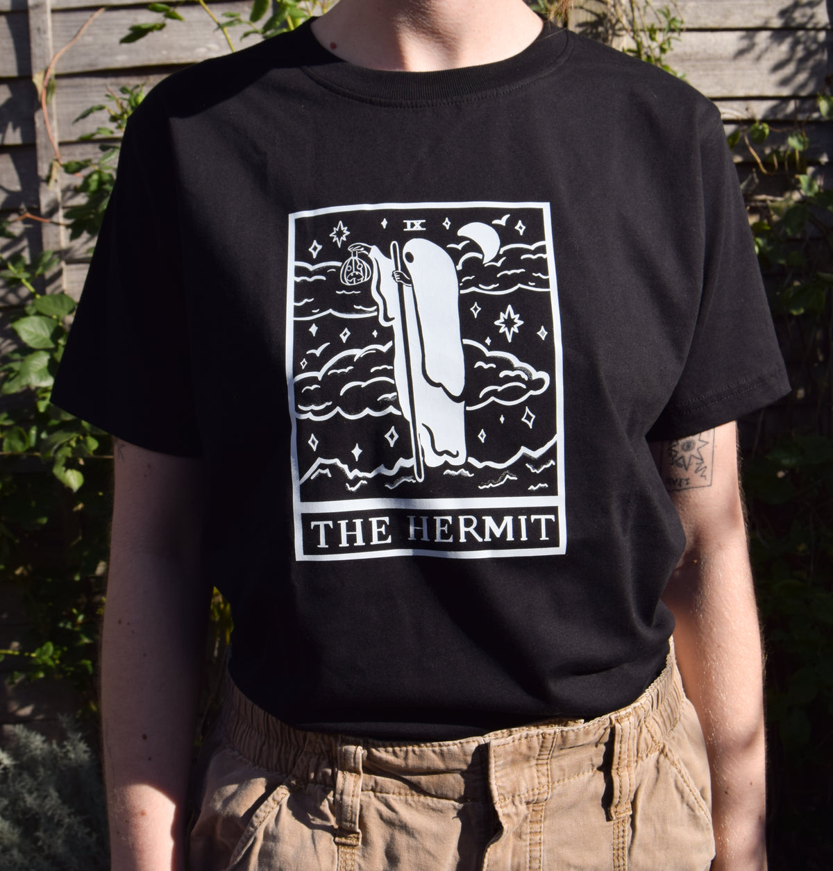 The Hermit Tarot Card Organic Cotton T-Shirt in Black