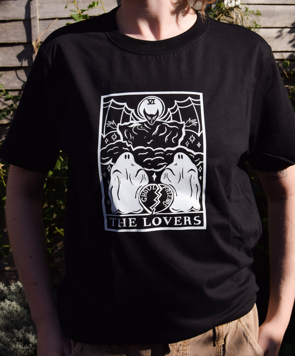 The Lovers Tarot Card Organic Cotton T-Shirt in Black