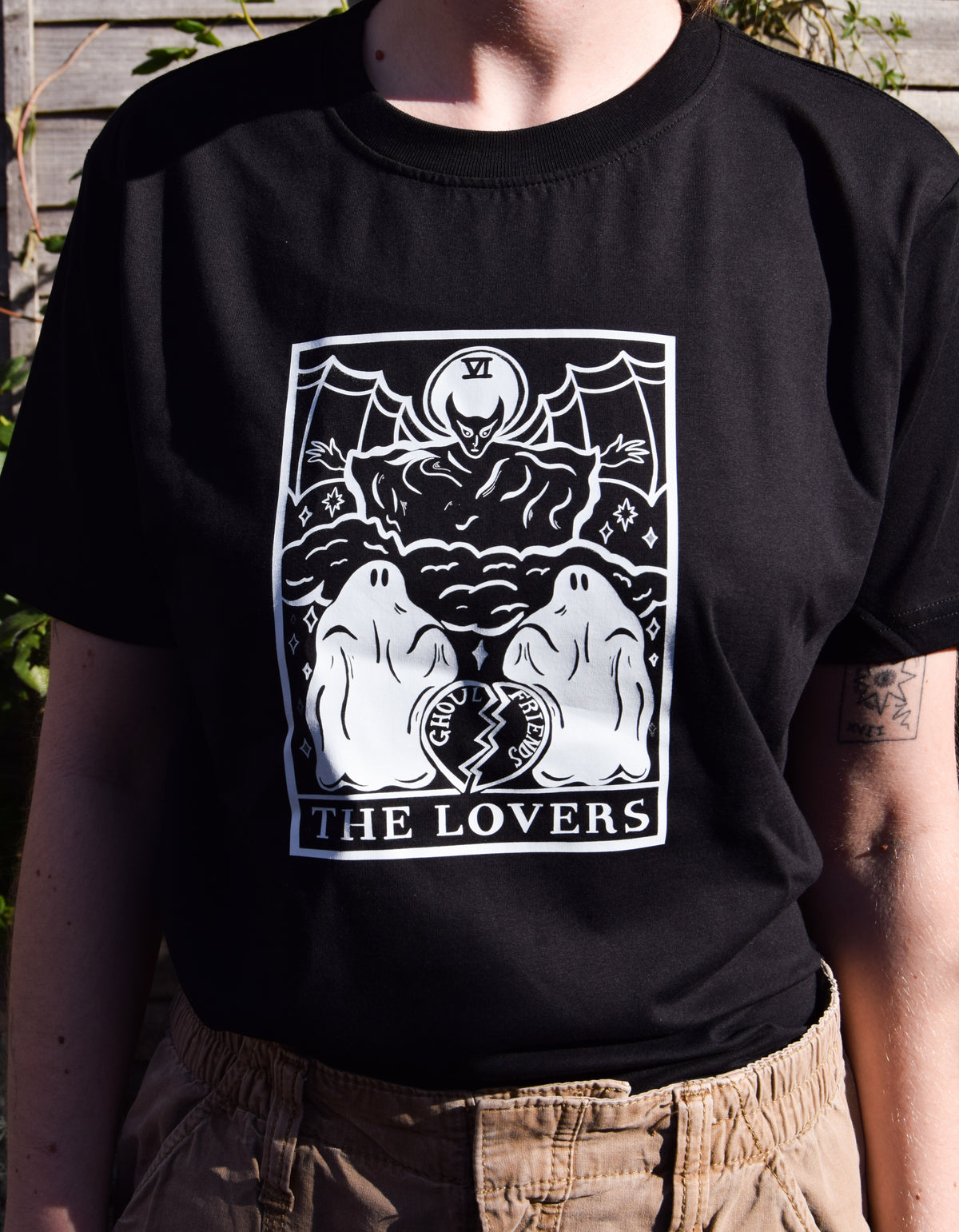The Lovers Tarot Card Organic Cotton T-Shirt in Black