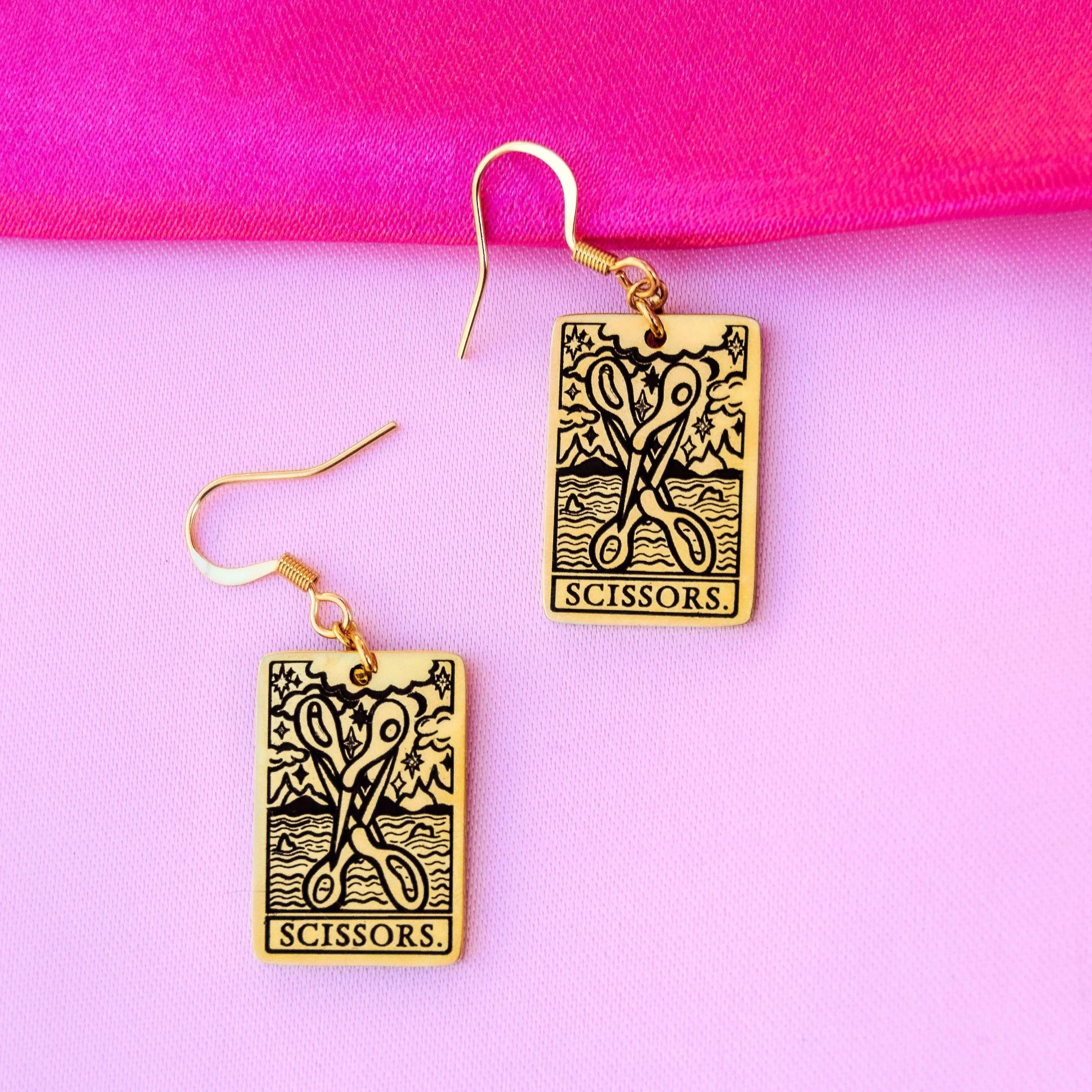 The Scissors Tarot Card Gold Stainless Steel Earrings Leftbians