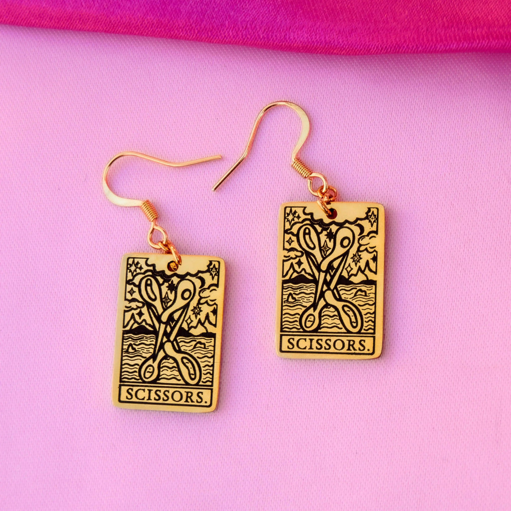 The Scissors Tarot Card Gold Stainless Steel Earrings Leftbians