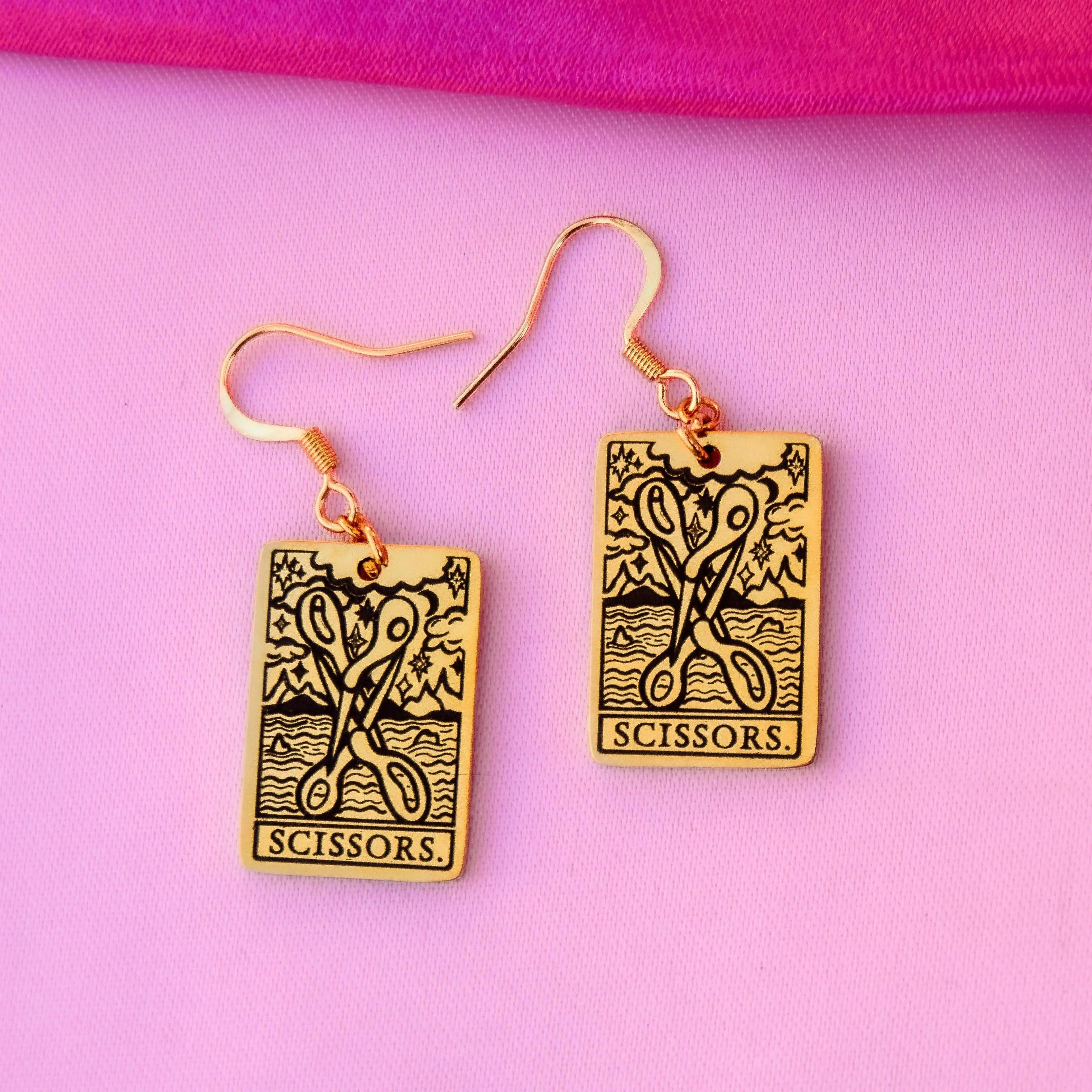The Scissors Tarot Card Gold Stainless Steel Earrings Leftbians