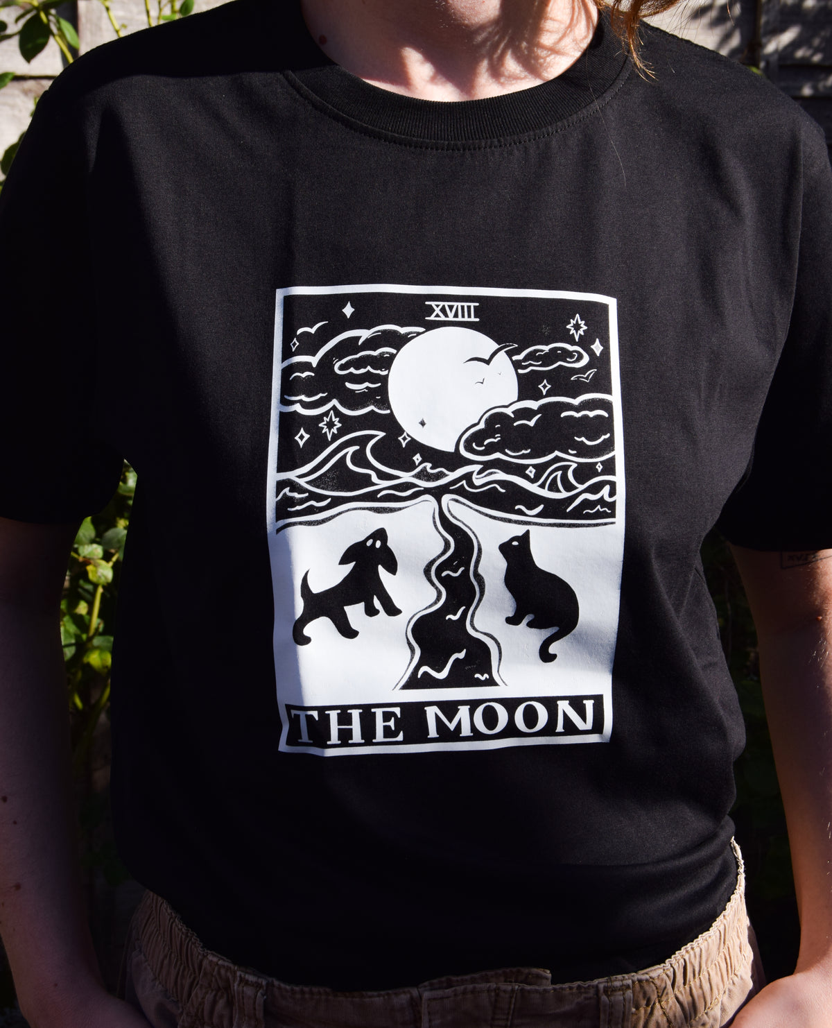 The Moon Tarot Card Organic Cotton T-Shirt in Black
