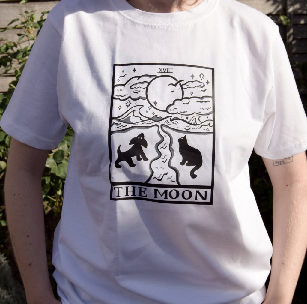 The Moon Tarot Card Organic Cotton T-Shirt in White