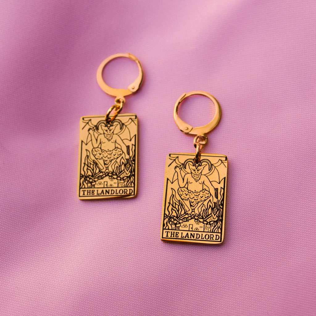 Gold The Landlord tarot card earrings in 304 stainless steel, The devil earrings Leftbians