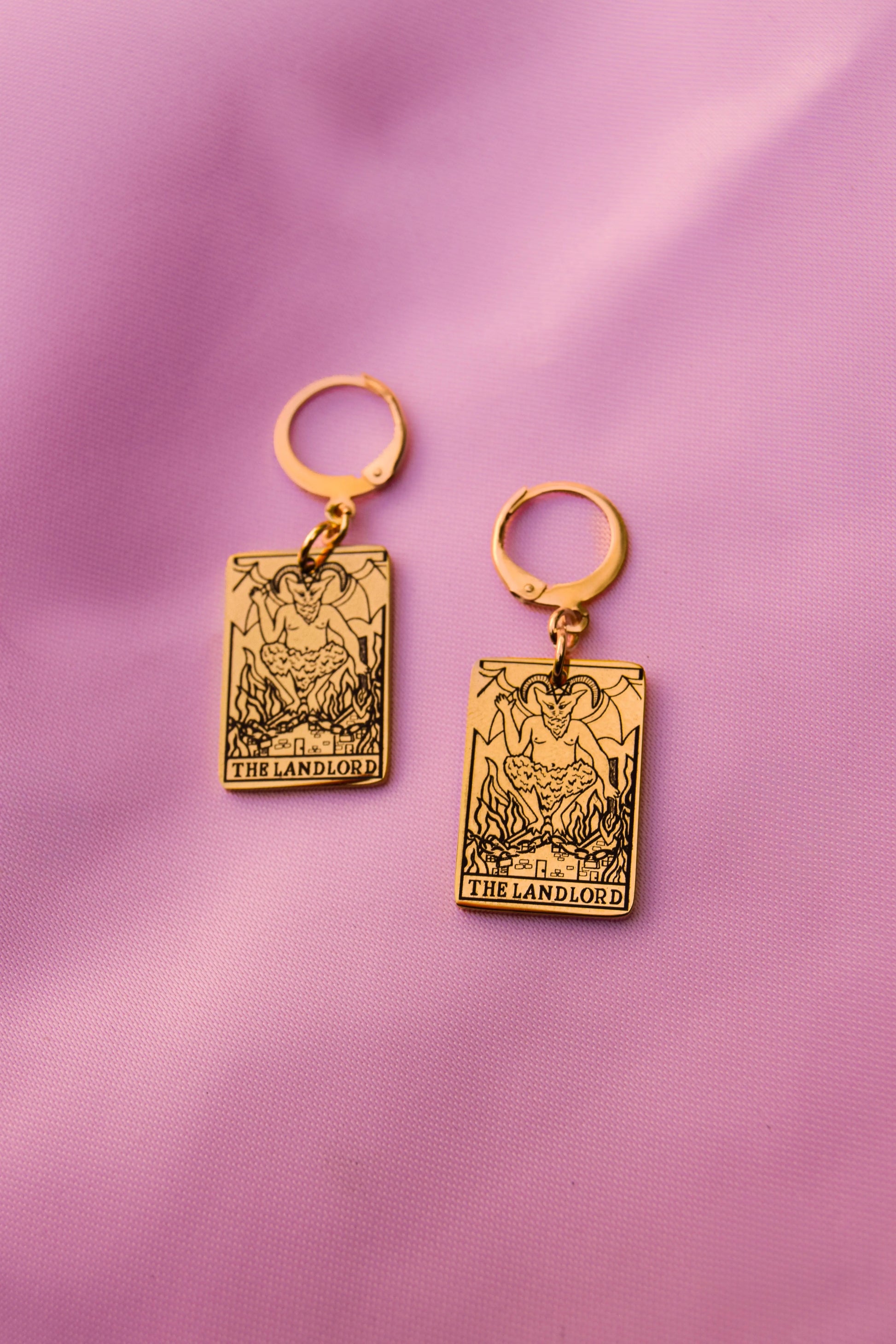 Gold The Landlord tarot card earrings in 304 stainless steel, The devil earrings Leftbians