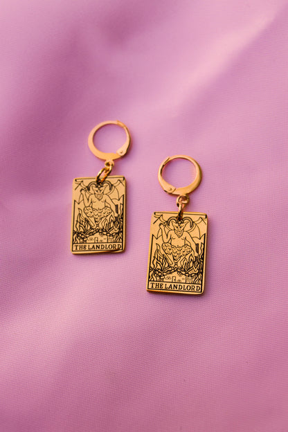 Gold The Landlord tarot card earrings in 304 stainless steel, The devil earrings Leftbians