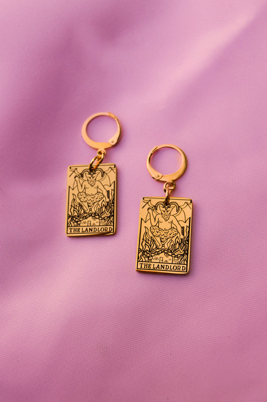Gold The Landlord tarot card earrings in 304 stainless steel