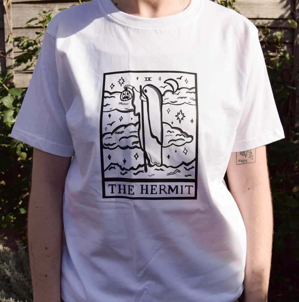 The Hermit Tarot Card Organic Cotton T-Shirt in White