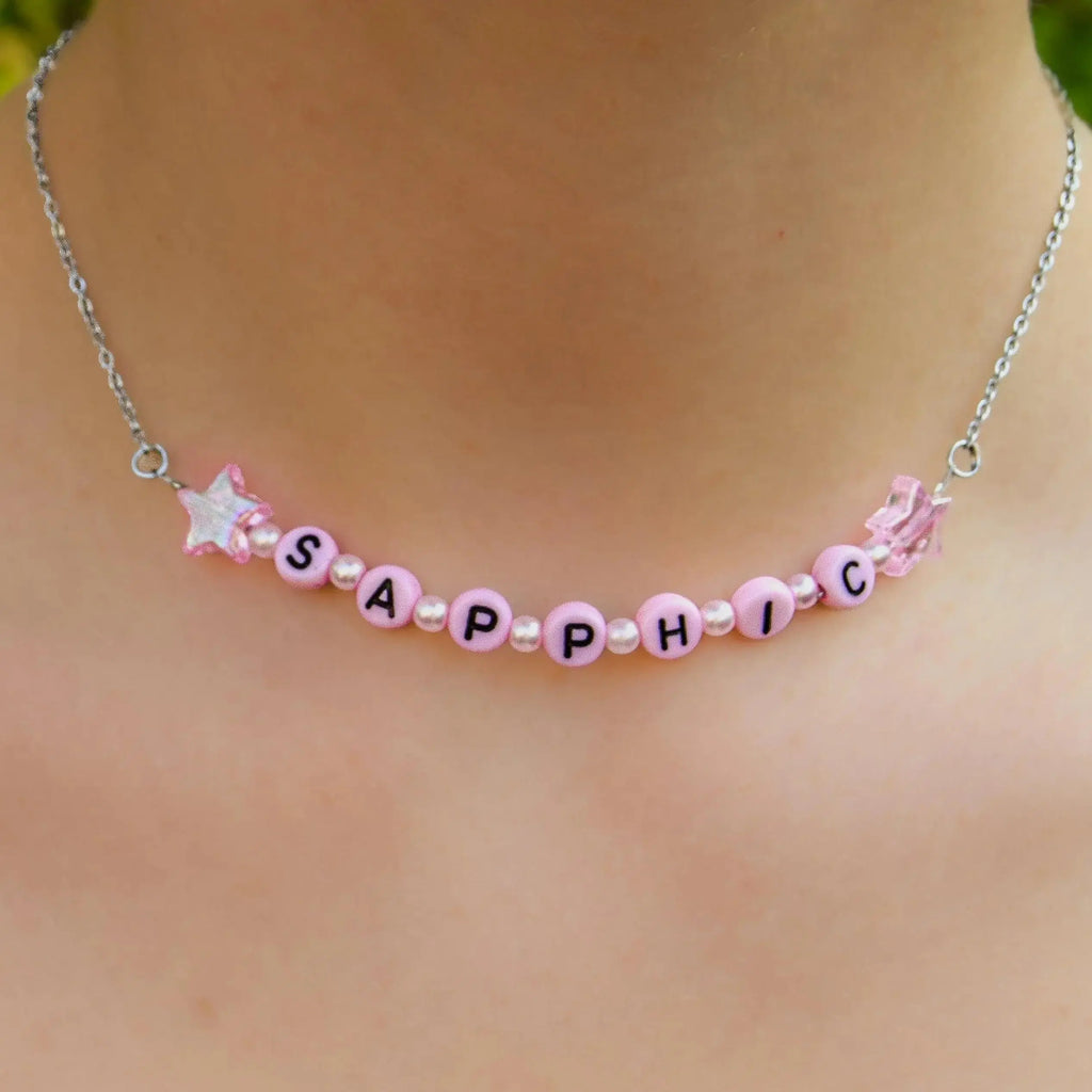Pink SAPPHIC letter bead necklace Leftbians