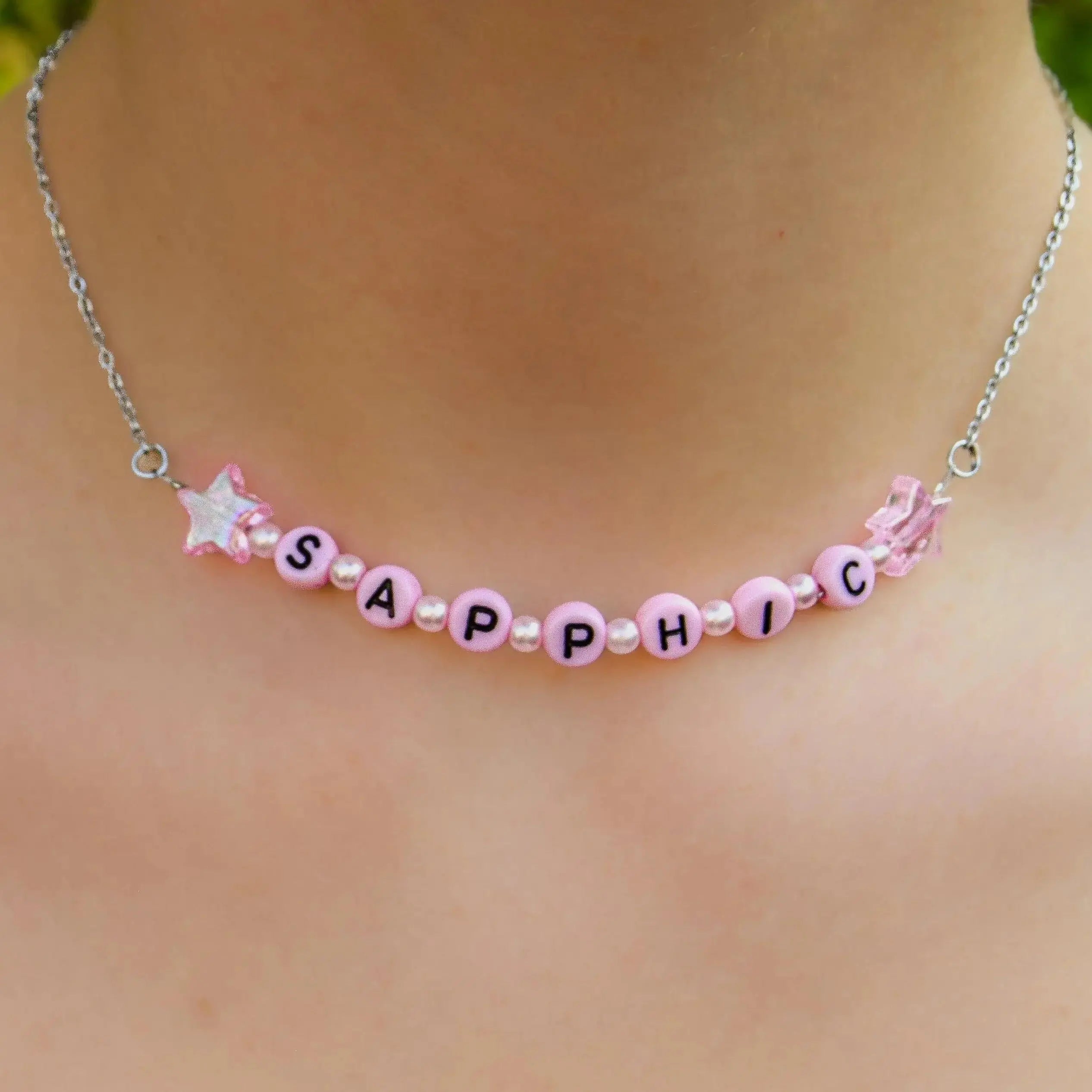 Pink SAPPHIC letter bead necklace Leftbians