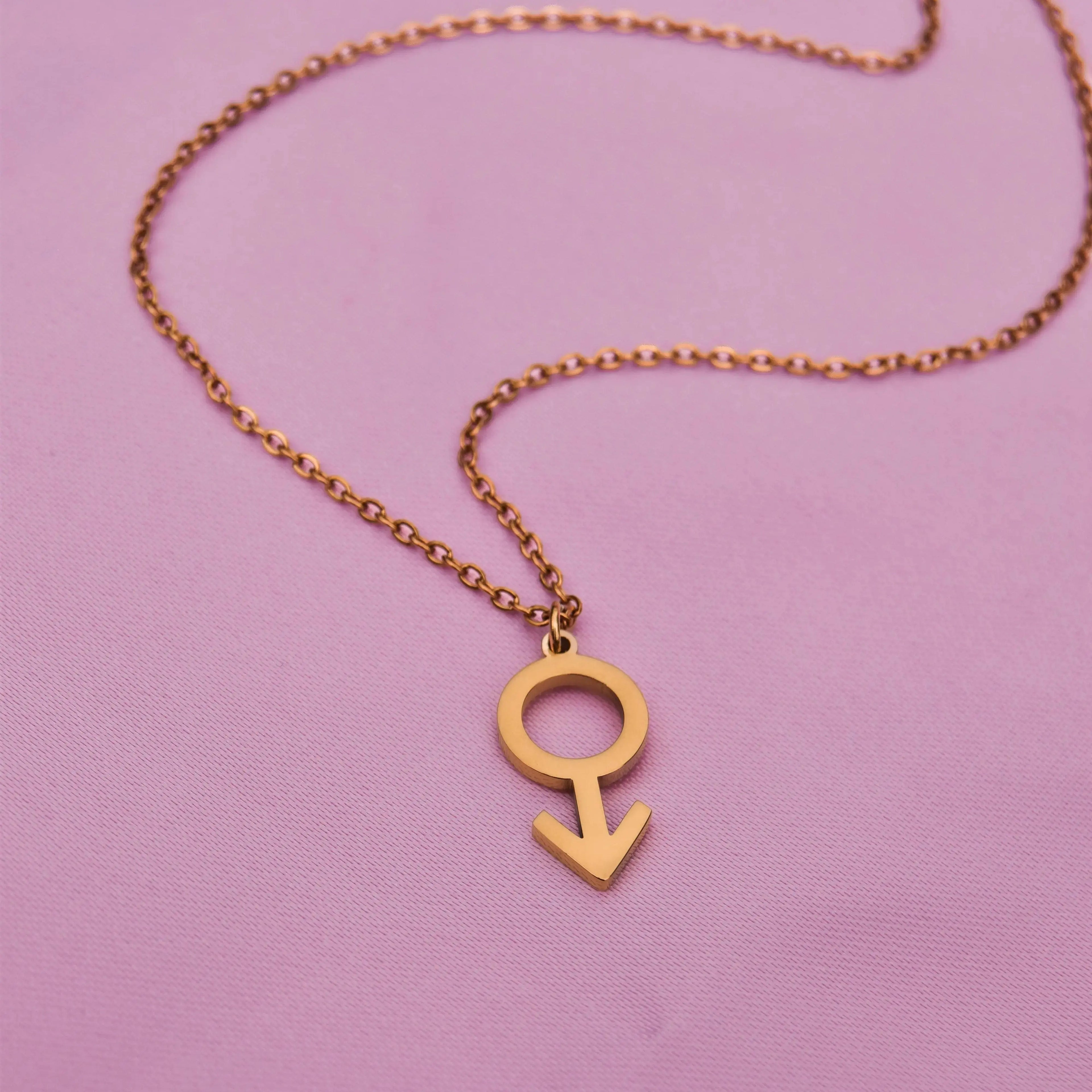 Gold mars symbol necklace in 304 stainless steel Leftbians