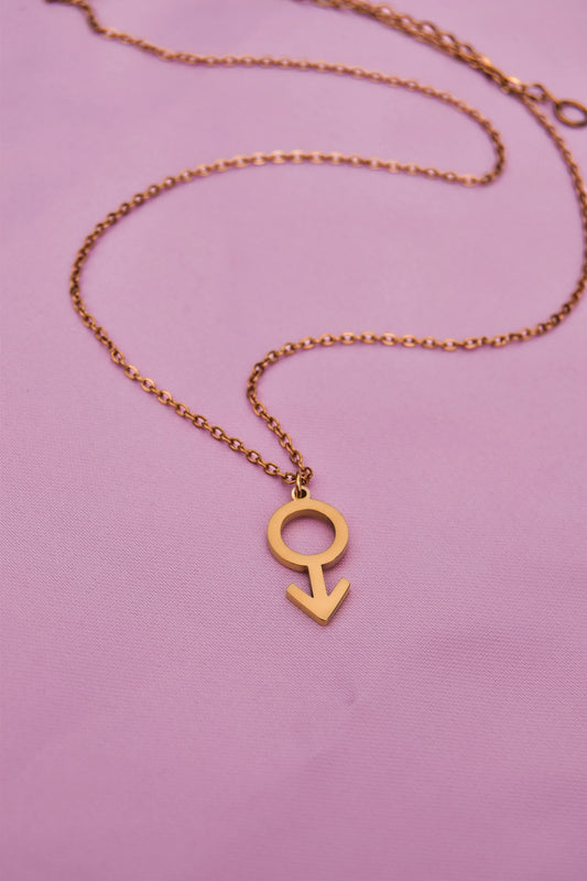 Gold mars symbol necklace in 304 stainless steel