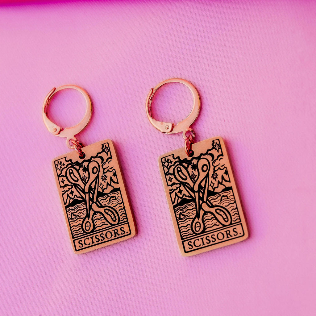 The Scissors Tarot Card Rose Gold earrings Leftbians