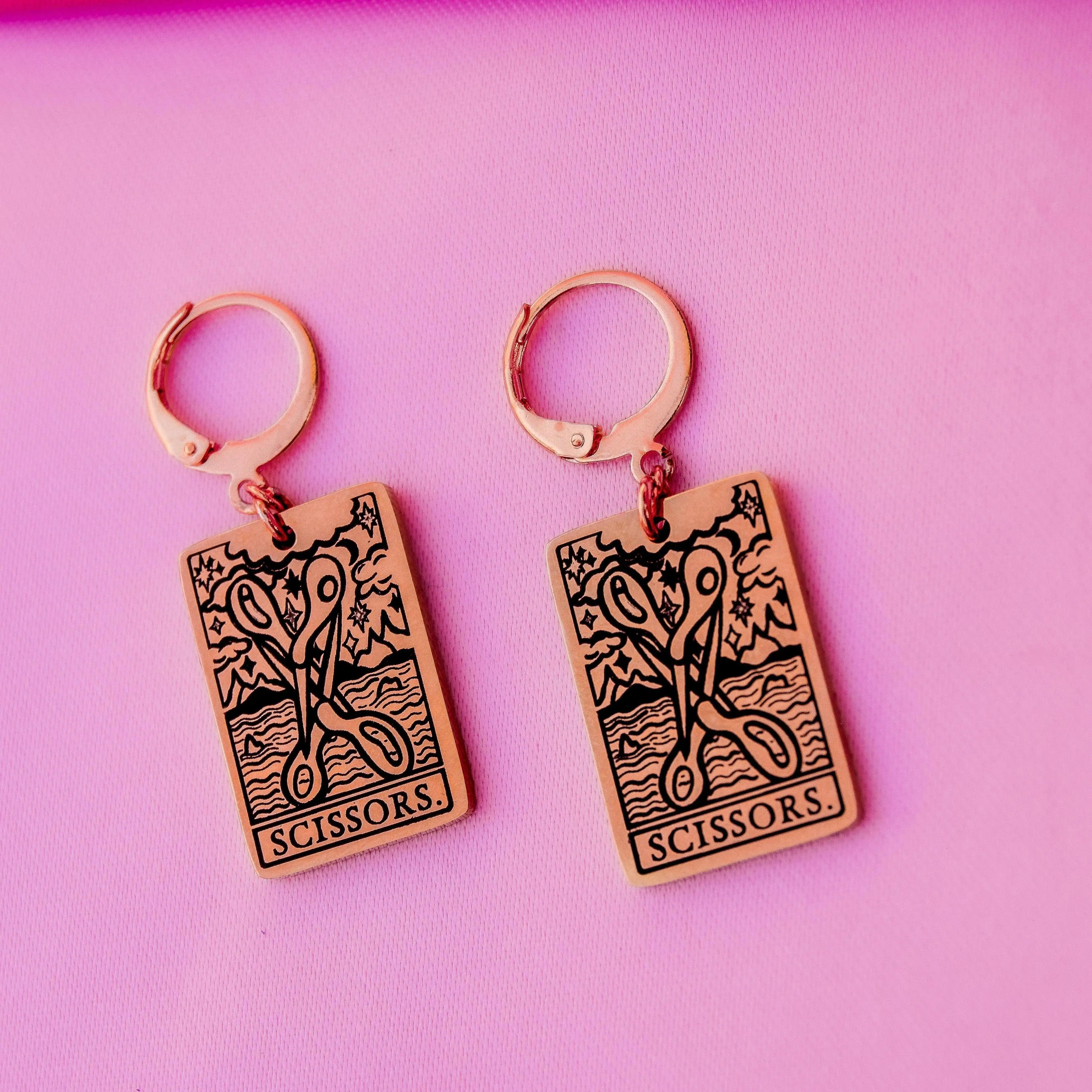 The Scissors Tarot Card Rose Gold earrings Leftbians