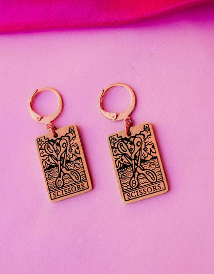 The Scissors Tarot Card Rose Gold earrings Leftbians