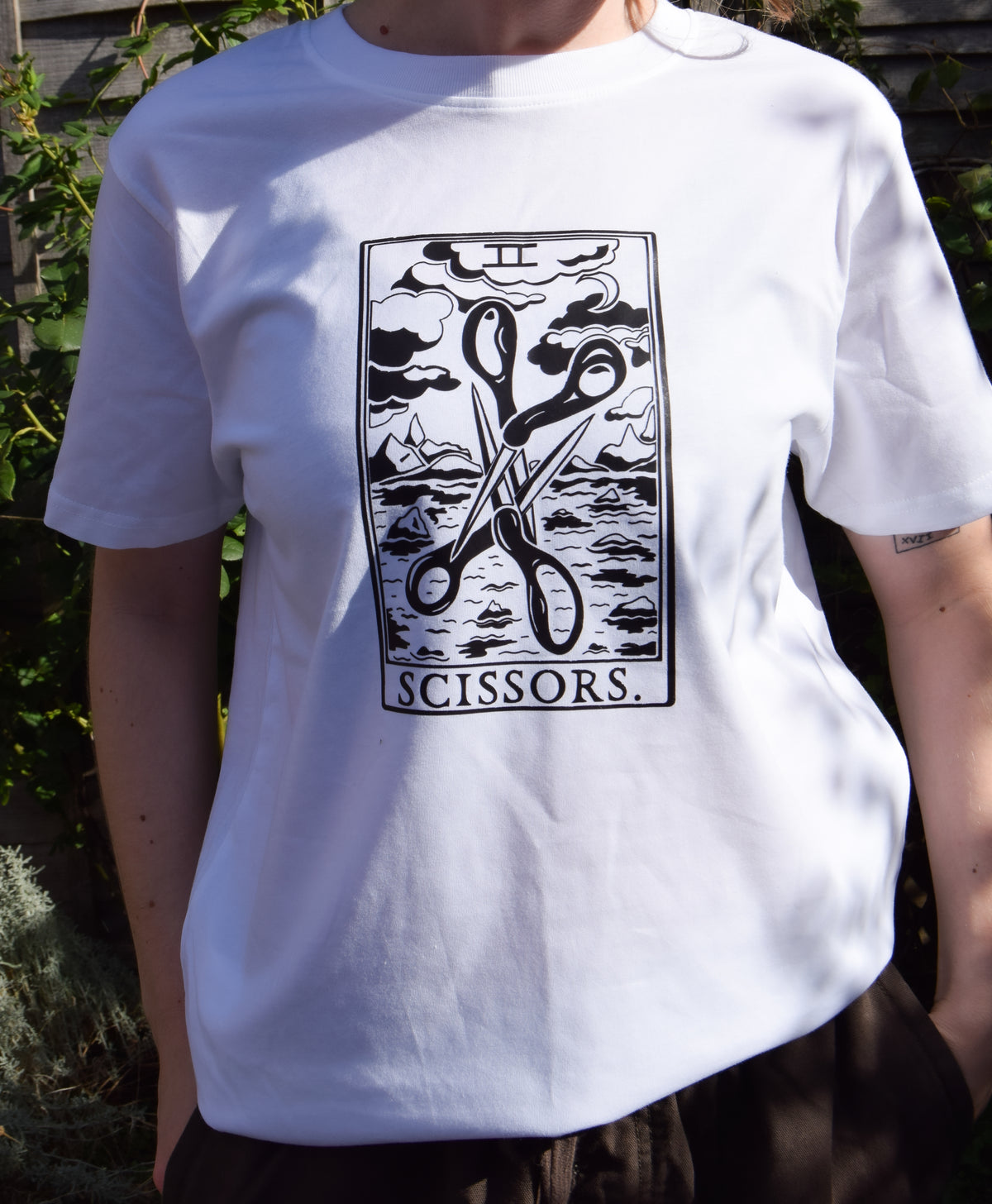 The Scissors Tarot Card Organic Cotton T-Shirt in White