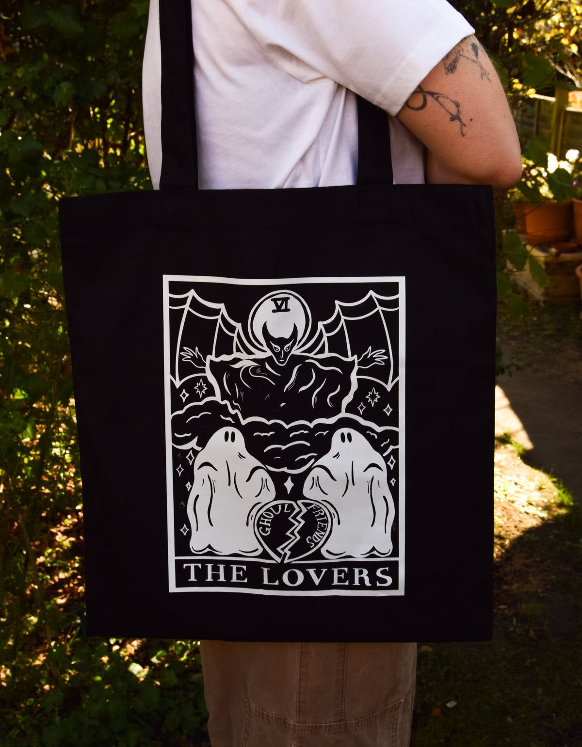 The Lovers Tarot Card Cotton Tote Bag in Black