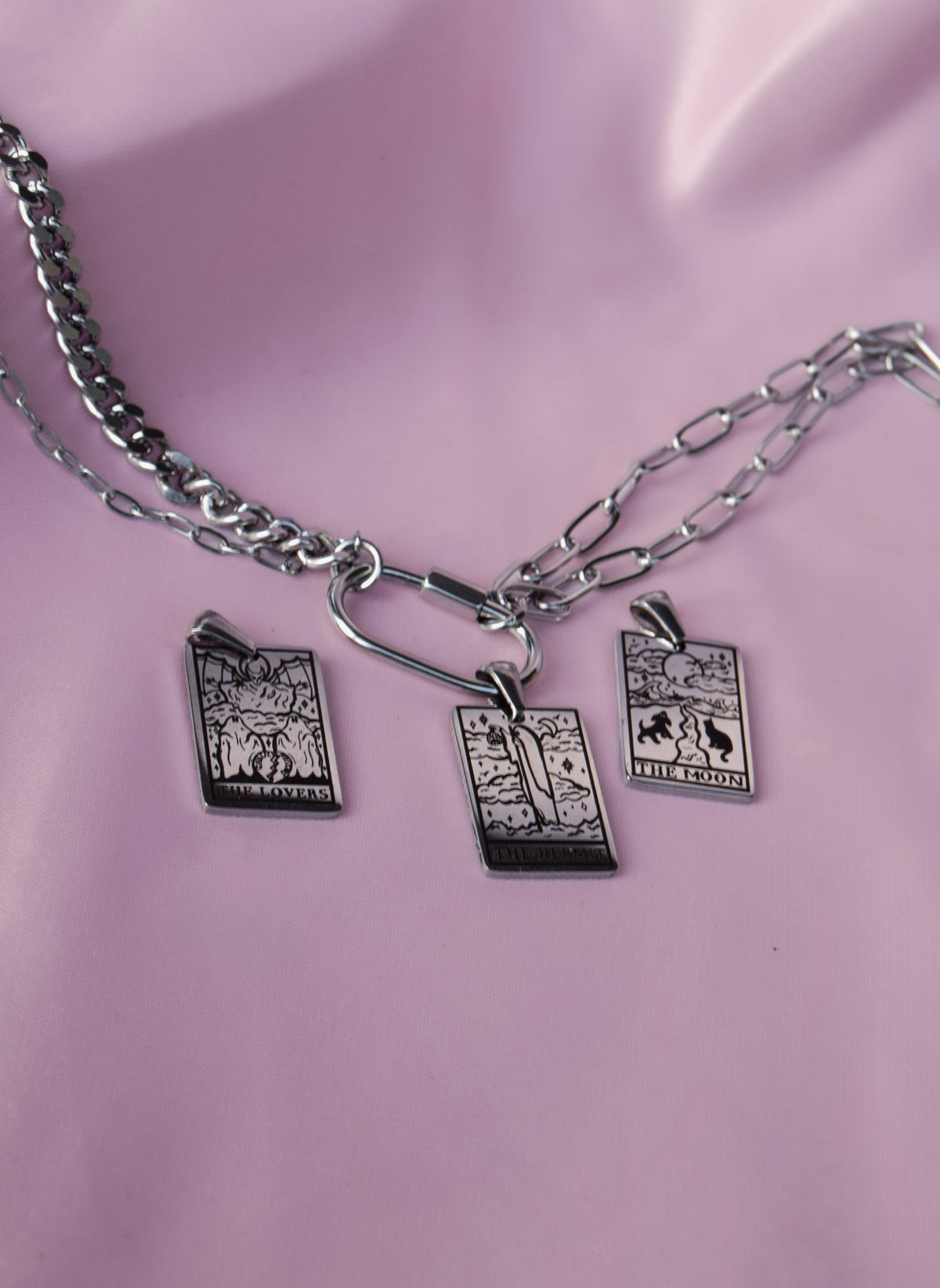 Choose Your Tarot Card Engraved Carabiner Necklace in 304 Stainless Steel