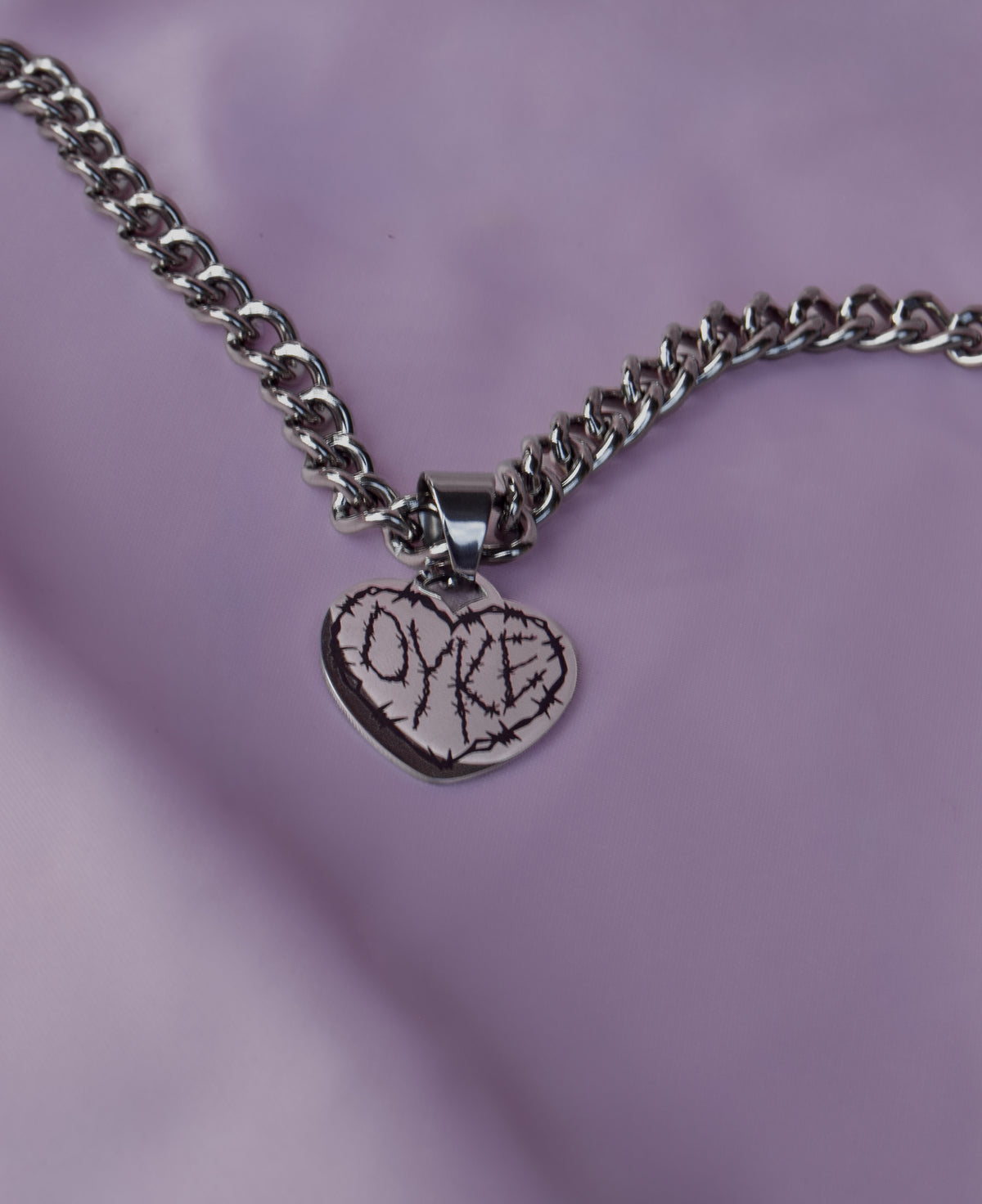 Dyke Barbed Wire Engraved Heart Chain Necklace in 304 Stainless Steel