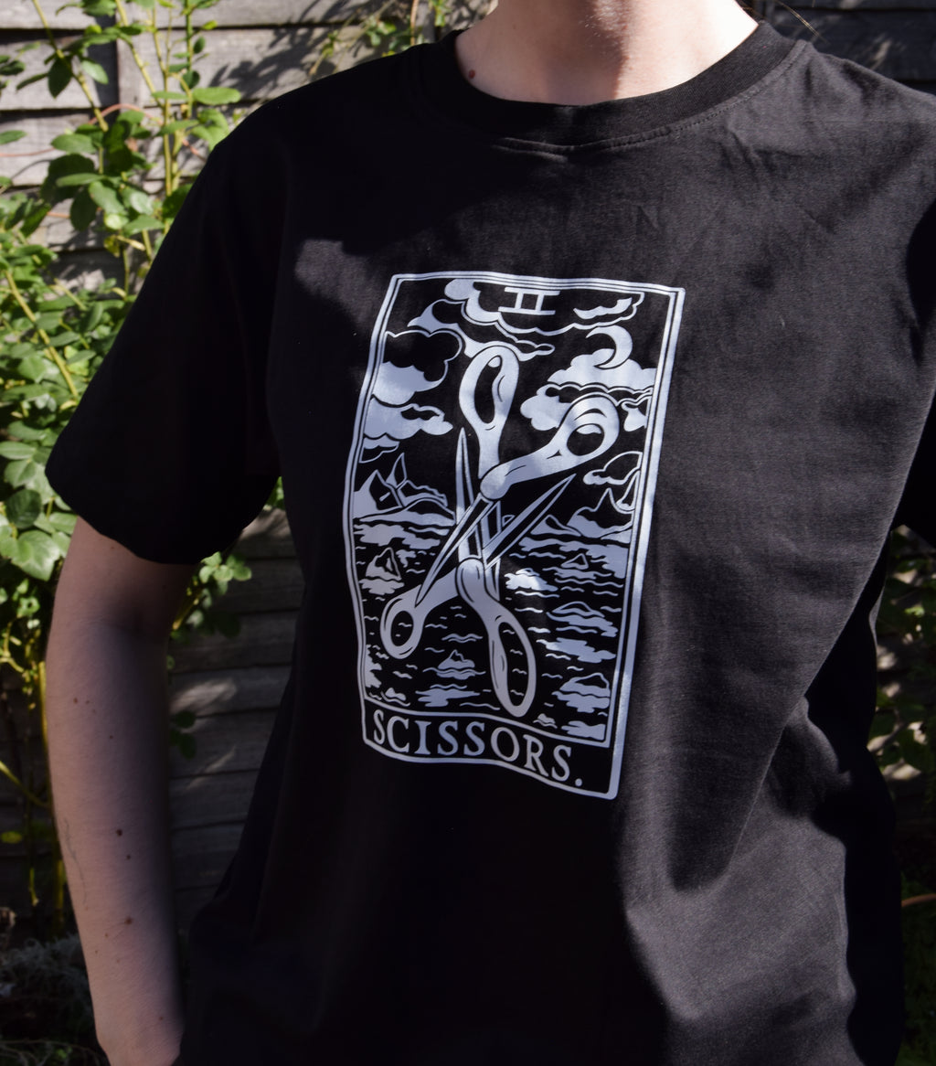 The Scissors Tarot Card Organic Cotton T-Shirt in Black