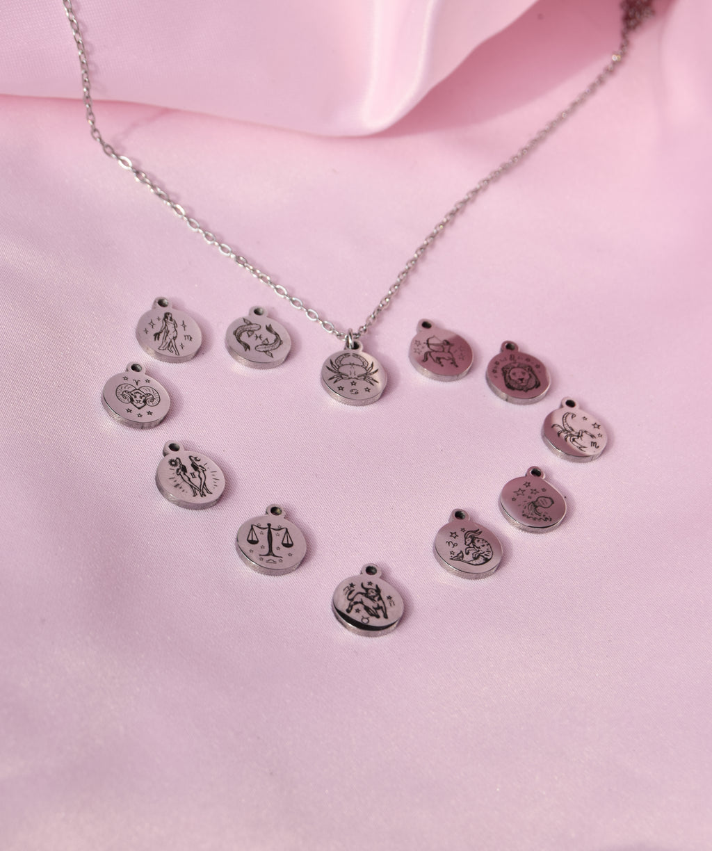 Star Sign Engraved Charm Necklace in 304 Stainless Steel