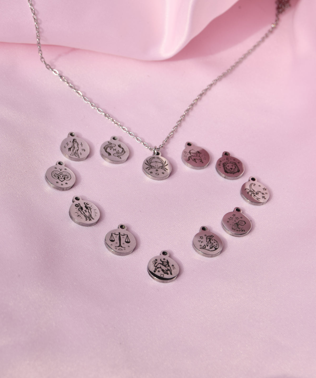 Star Sign Engraved Charm Necklace in 304 Stainless Steel