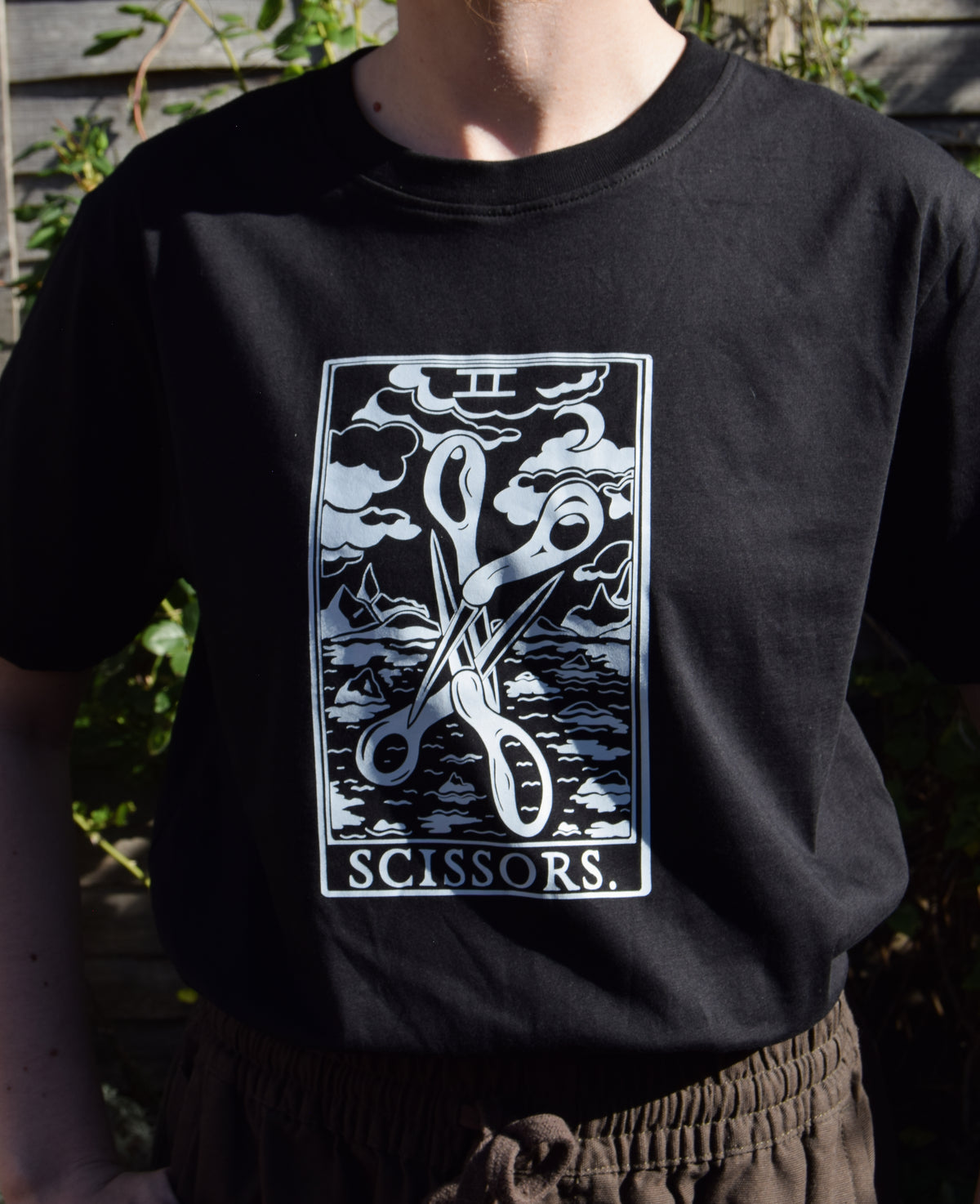 The Scissors Tarot Card Organic Cotton T-Shirt in Black