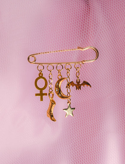 Gold custom charm brooch