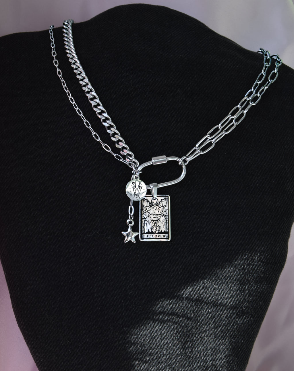 Tarot Card and Star Sign Carabiner Necklace in 304 Stainless Steel, Choose Your Own