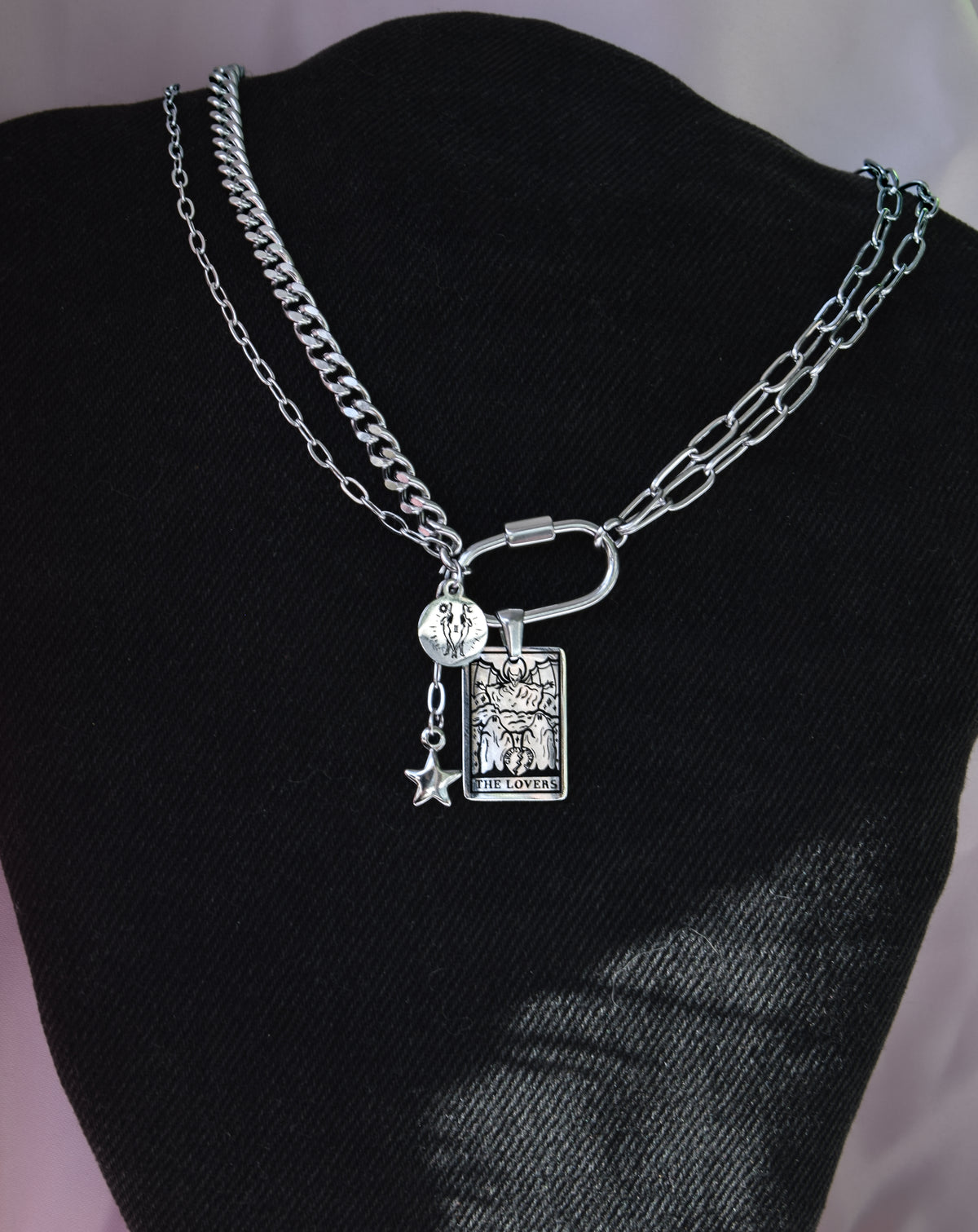 Tarot Card and Star Sign Carabiner Necklace in 304 Stainless Steel, Choose Your Own